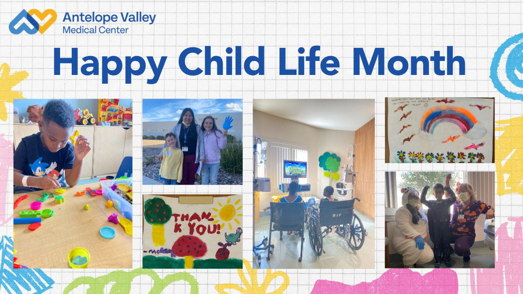 pictures of our pediatric patients participating in activities with AVMC's child life specialist.