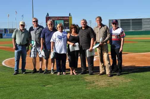 group photo of blood donors on baseball field